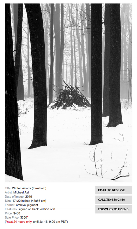 michael Ast, michael Ast photographer, print sale, archival pigment print, Winter, threshold, woods, etheral, black and white photography, Duncan Miller Gallery, YourDailyPhotograph, Your Daily Photograph